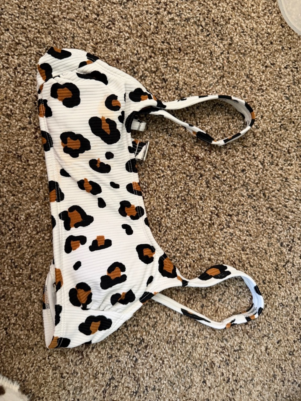Leopard Print Bikini Top - White, Black & Brown